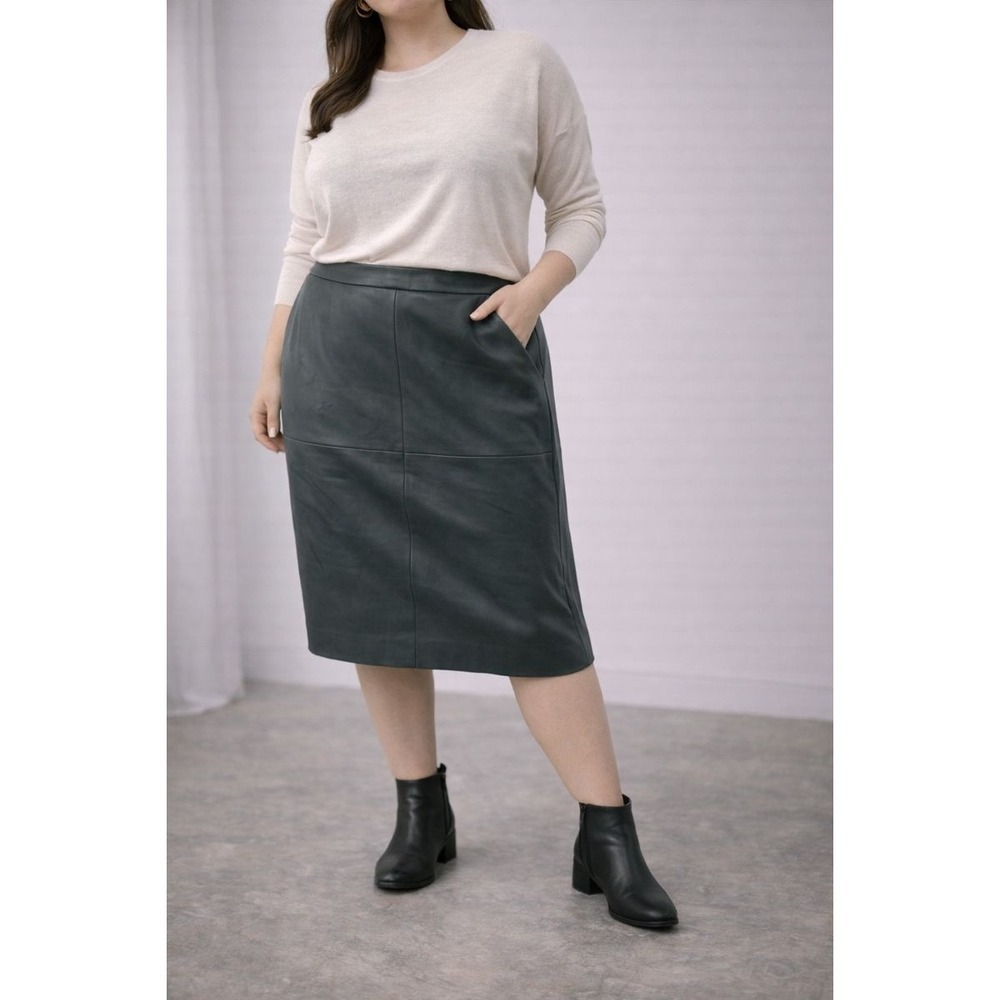 The‎ Limited Pencil Skirt Slate Gray Faux Leather PU Zip Closure Women Size 12